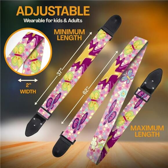 Pink woven guitar strap adjustable acoustic electric bass strap with picks set - Picture 6 of 7